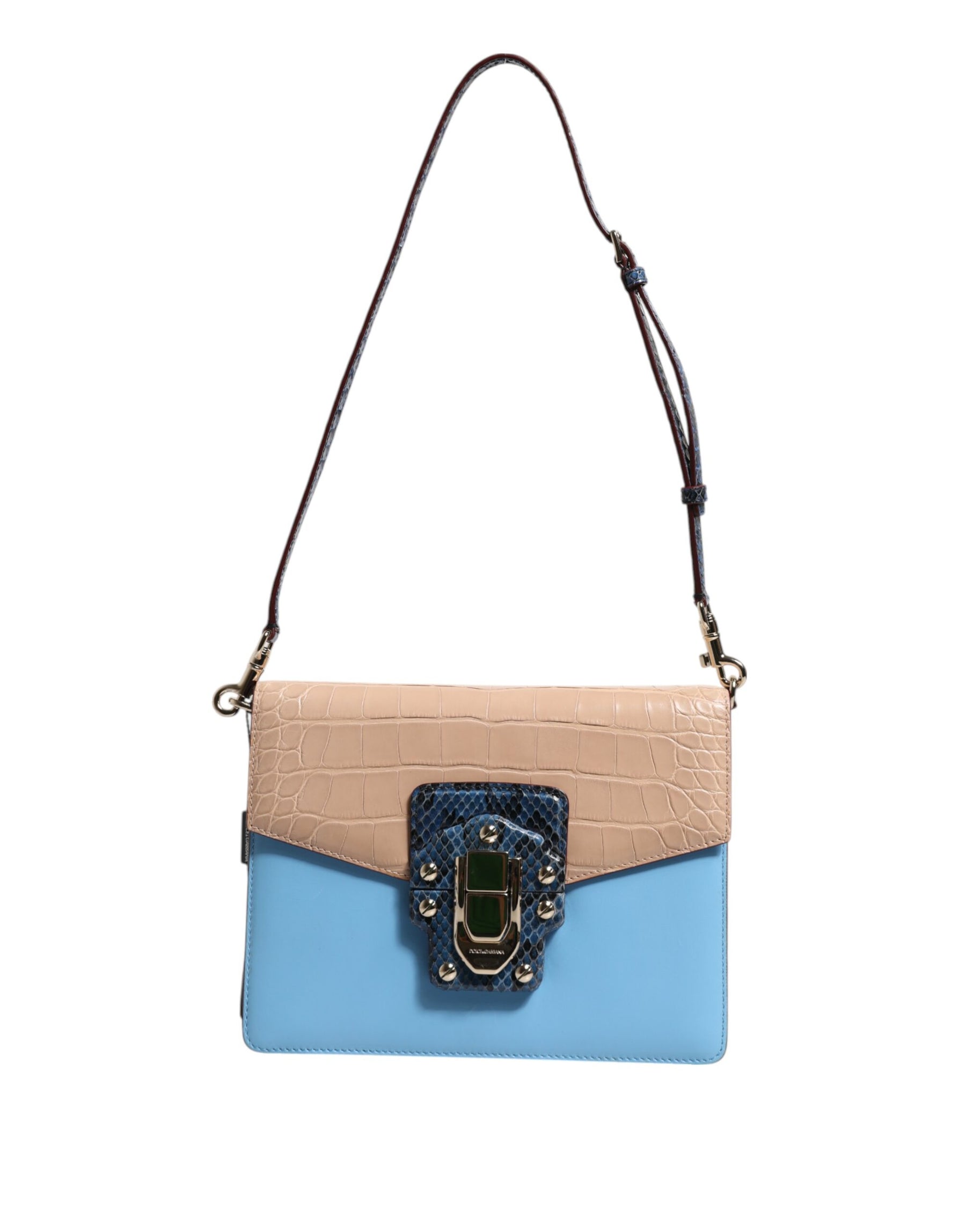 Dolce & Gabbana Blau Beige Exotisches Leder LUCIA Crossbody Tasche