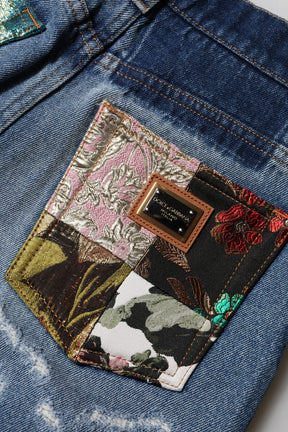 Dolce & Gabbana Blaue AMBER Zerrissene Denim-Jeans mit hoher Taille