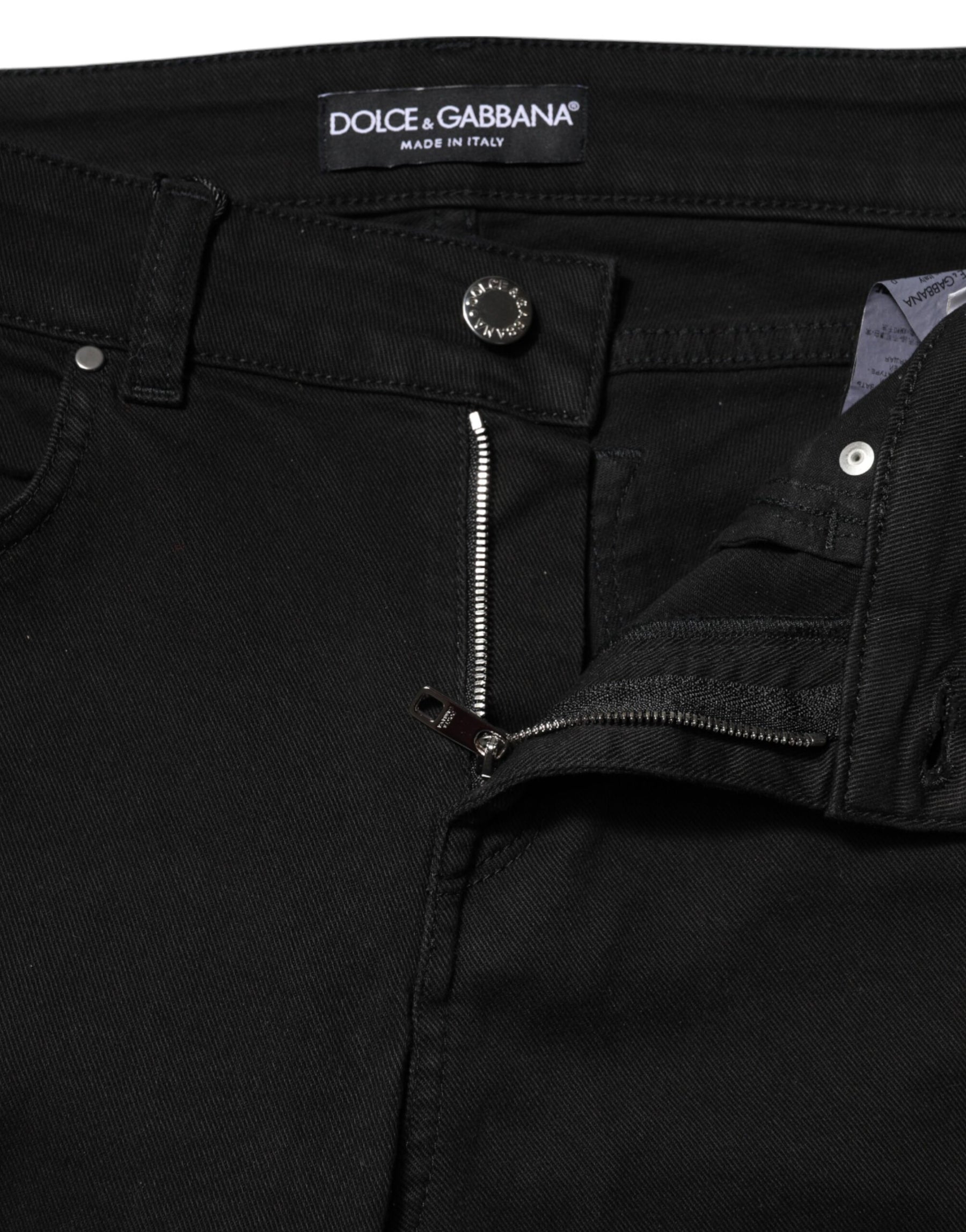 Dolce & Gabbana Schwarze Skinny Denim-Jeans aus Baumwolle mit mittlerer Taille