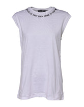Dolce & Gabbana Weißes ärmelloses bedrucktes Tank-T-Shirt aus Baumwolle