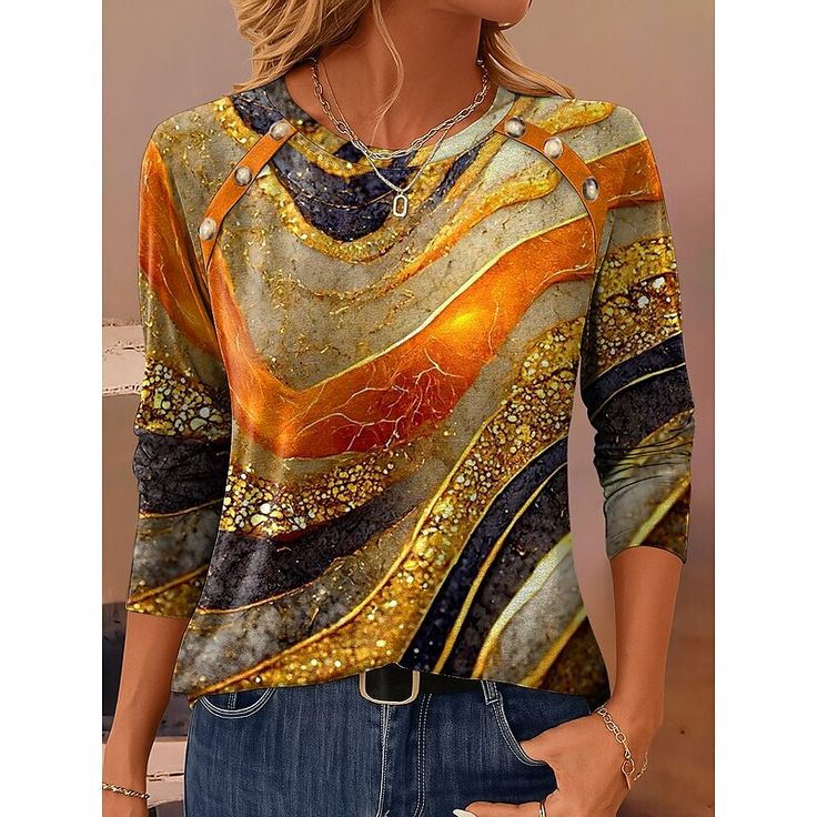 Luxuriöses Gold-Rundhalsausschnitt-Top - Perfekt für den Herbstslook