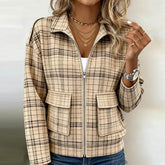 Herbstlicher Trend: Karierte Casual-Jacke in Braun mit Reißverschluss