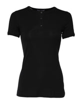 Dolce & Gabbana Schwarzes Baumwoll-Henley-T-Shirt mit kurzen Ärmeln