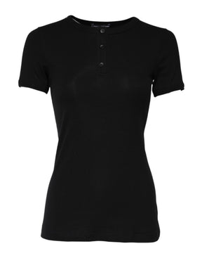 Dolce & Gabbana Schwarzes Baumwoll-Henley-T-Shirt mit kurzen Ärmeln