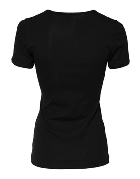 Dolce & Gabbana Schwarzes Baumwoll-Henley-T-Shirt mit kurzen Ärmeln