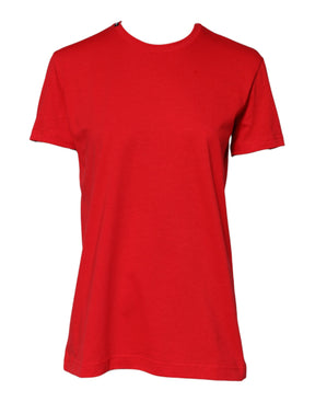 Dolce & Gabbana Rotes Baumwoll-T-Shirt mit Rundhalsausschnitt und kurzen Ärmeln
