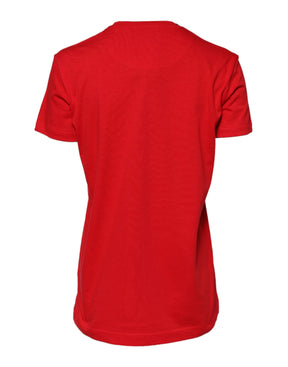 Dolce & Gabbana Rotes Baumwoll-T-Shirt mit Rundhalsausschnitt und kurzen Ärmeln