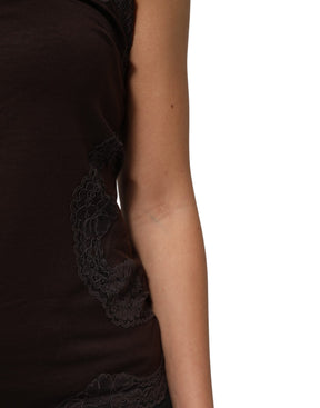Dolce & Gabbana Dunkelbraunes ärmelloses Tanktop mit Spitzenbesatz aus Wolle