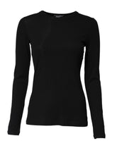 Dolce & Gabbana Schwarzes Baumwollstrick-T-Shirt mit Rundhalsausschnitt und langen Ärmeln