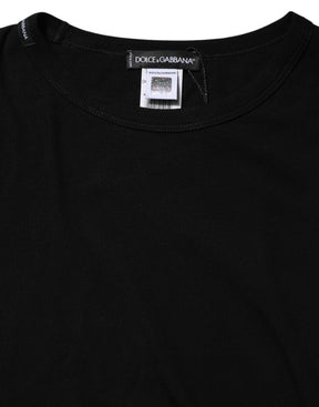 Dolce & Gabbana Schwarzes Baumwollstrick-T-Shirt mit Rundhalsausschnitt und langen Ärmeln