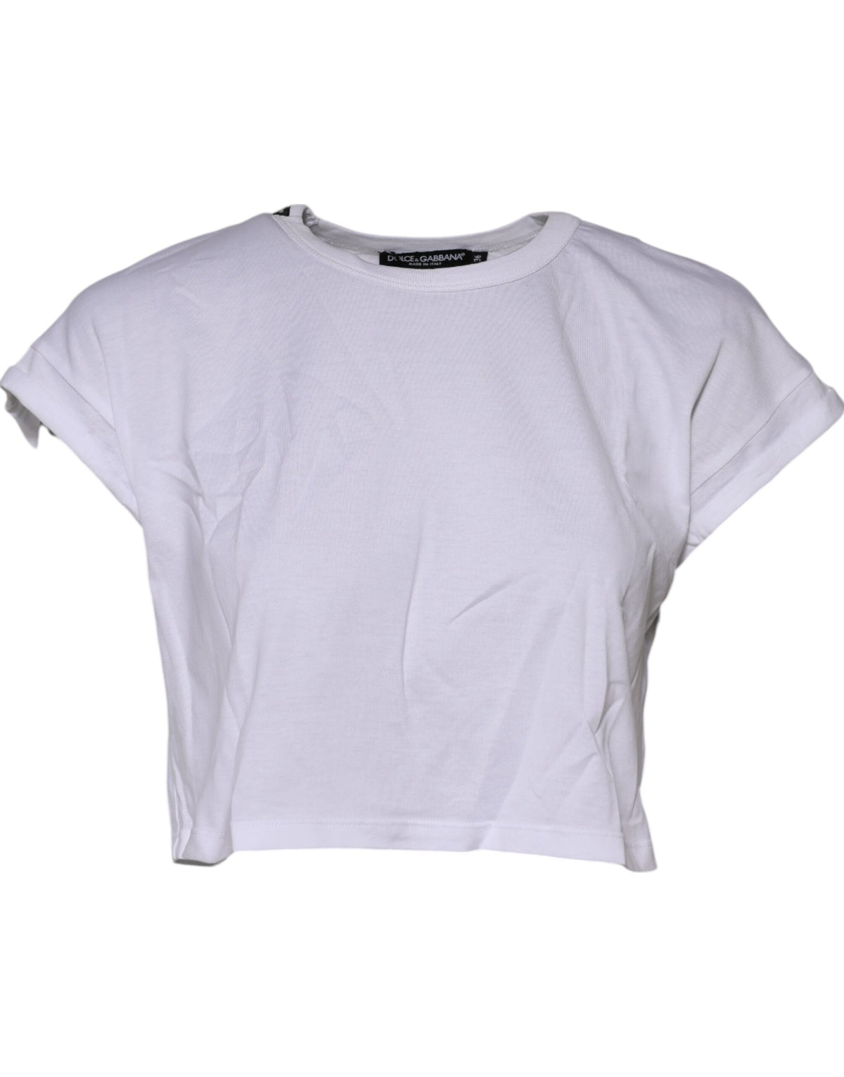 Dolce & Gabbana Weißes Baumwoll-T-Shirt mit Rundhalsausschnitt und Cropped Top