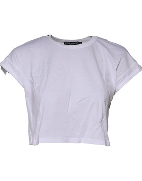 Dolce & Gabbana Weißes Baumwoll-T-Shirt mit Rundhalsausschnitt und Cropped Top