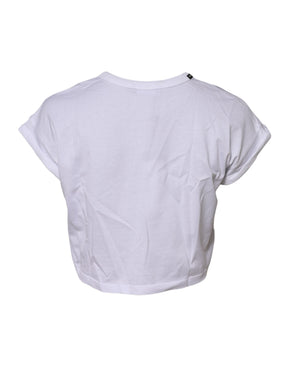 Dolce & Gabbana Weißes Baumwoll-T-Shirt mit Rundhalsausschnitt und Cropped Top