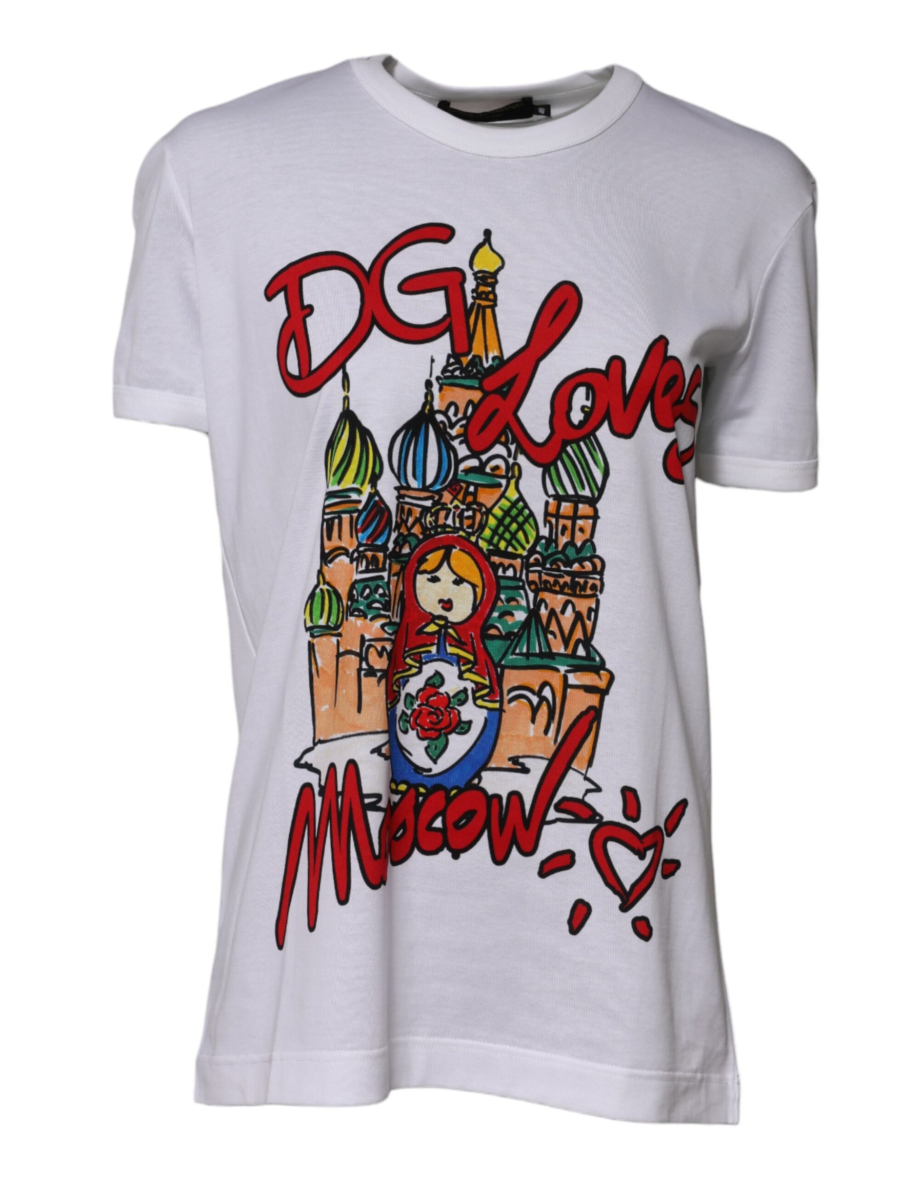 Dolce & Gabbana Weißes DG Loves Moscow Baumwoll-T-Shirt mit Rundhalsausschnitt