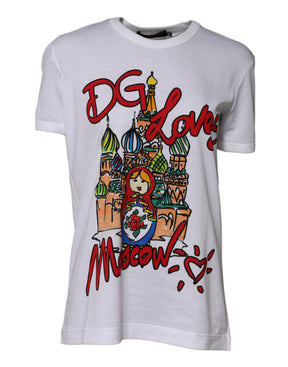 Dolce & Gabbana Weißes DG Loves Moscow Baumwoll-T-Shirt mit Rundhalsausschnitt