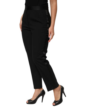 Dolce & Gabbana Schwarze hochtaillierte Hose aus Wolle