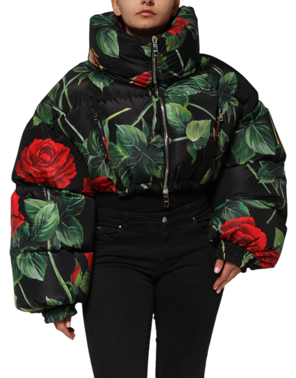 Dolce & Gabbana Multicolor Floral Puffer Mantel Full Zip Jacke