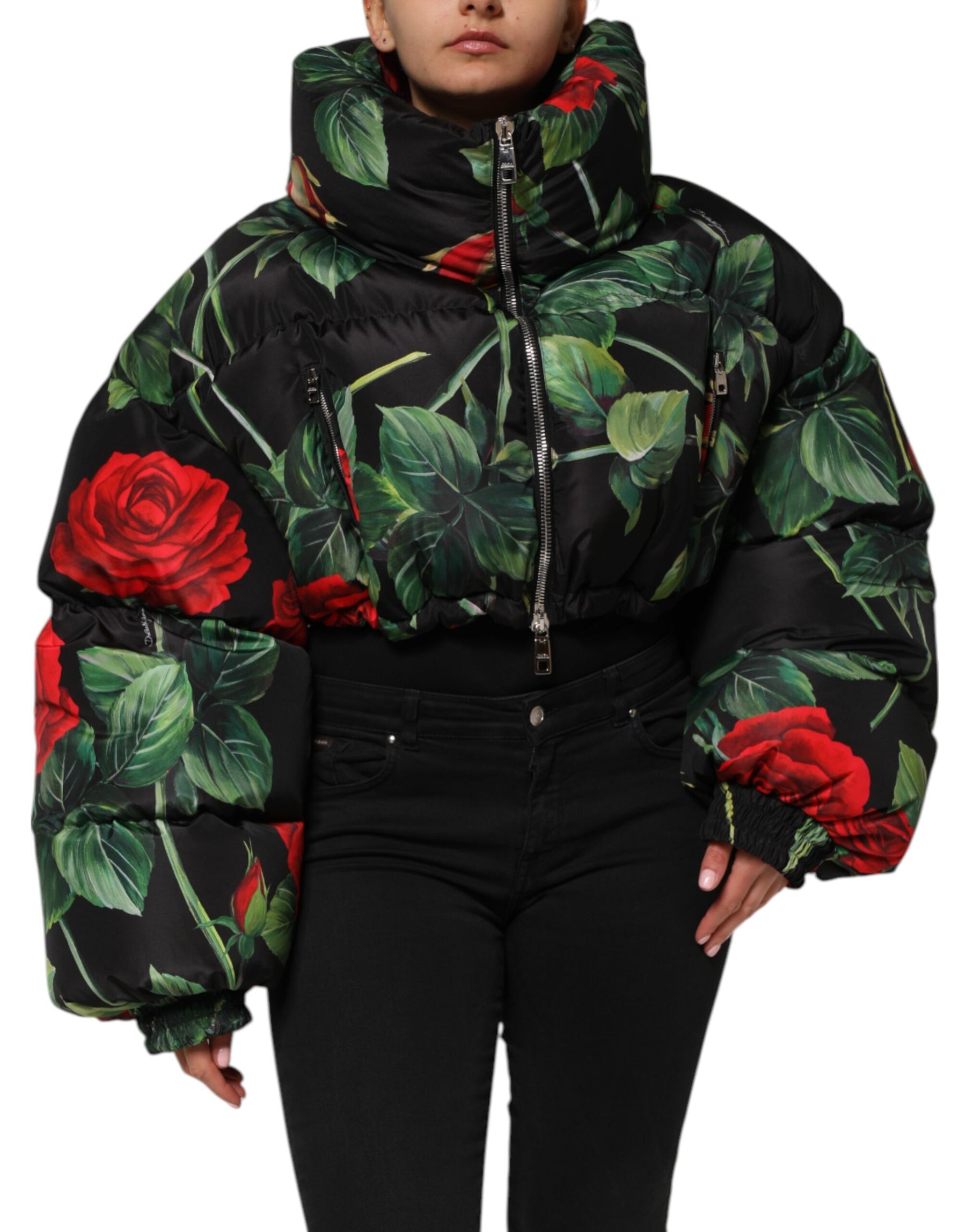 Dolce & Gabbana Multicolor Floral Puffer Mantel Full Zip Jacke