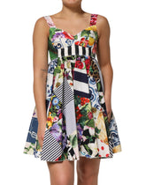 Dolce & Gabbana Multicolor Patchwork-Baumwoll-AlineMinikleid