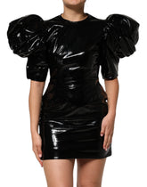 Dolce & Gabbana Schwarzes Bodycon-Mantel-Minikleid mit Puffärmeln