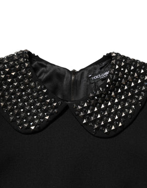 Dolce & Gabbana Schwarzes kristallverziertes Minikleid mit Kragen