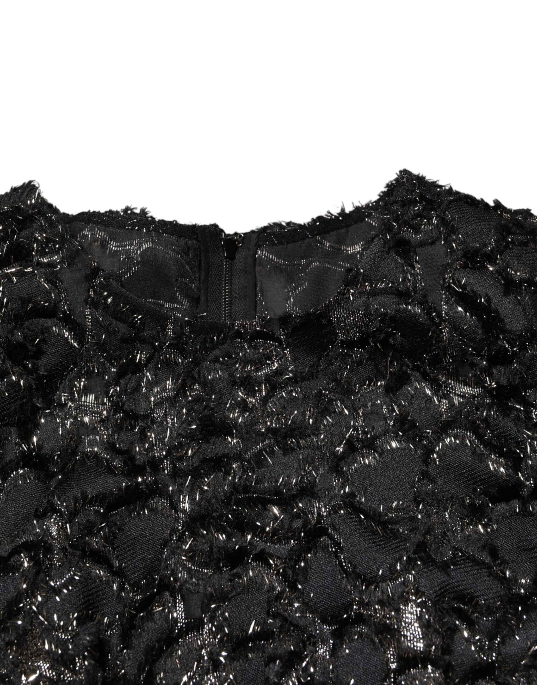 Dolce & Gabbana Schwarzes Pailletten-Bouclé-Tweed-Mantelkleid