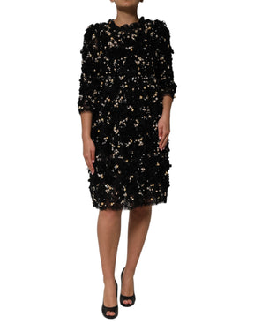 Dolce & Gabbana Schwarzes Viskose-Shiftkleid mit Perlenverzierung