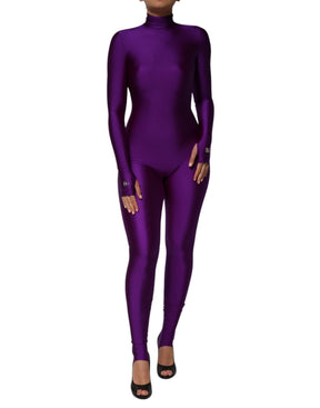 Dolce & Gabbana Lila Nylon Rollkragen Bodycon Jumpsuit Kleid
