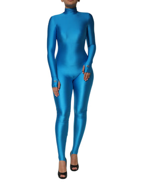 Dolce & Gabbana Blauer Nylon-Rollkragen-Bodycon-Jumpsuit-Kleid