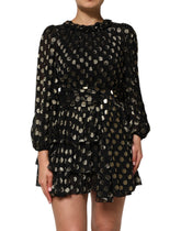 Dolce & Gabbana Schwarz-Gold gepunktetes Minikleid aus Seidenbrokat