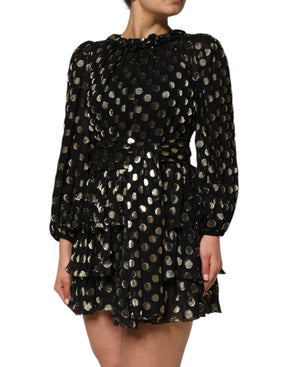 Dolce & Gabbana Schwarz-Gold gepunktetes Minikleid aus Seidenbrokat