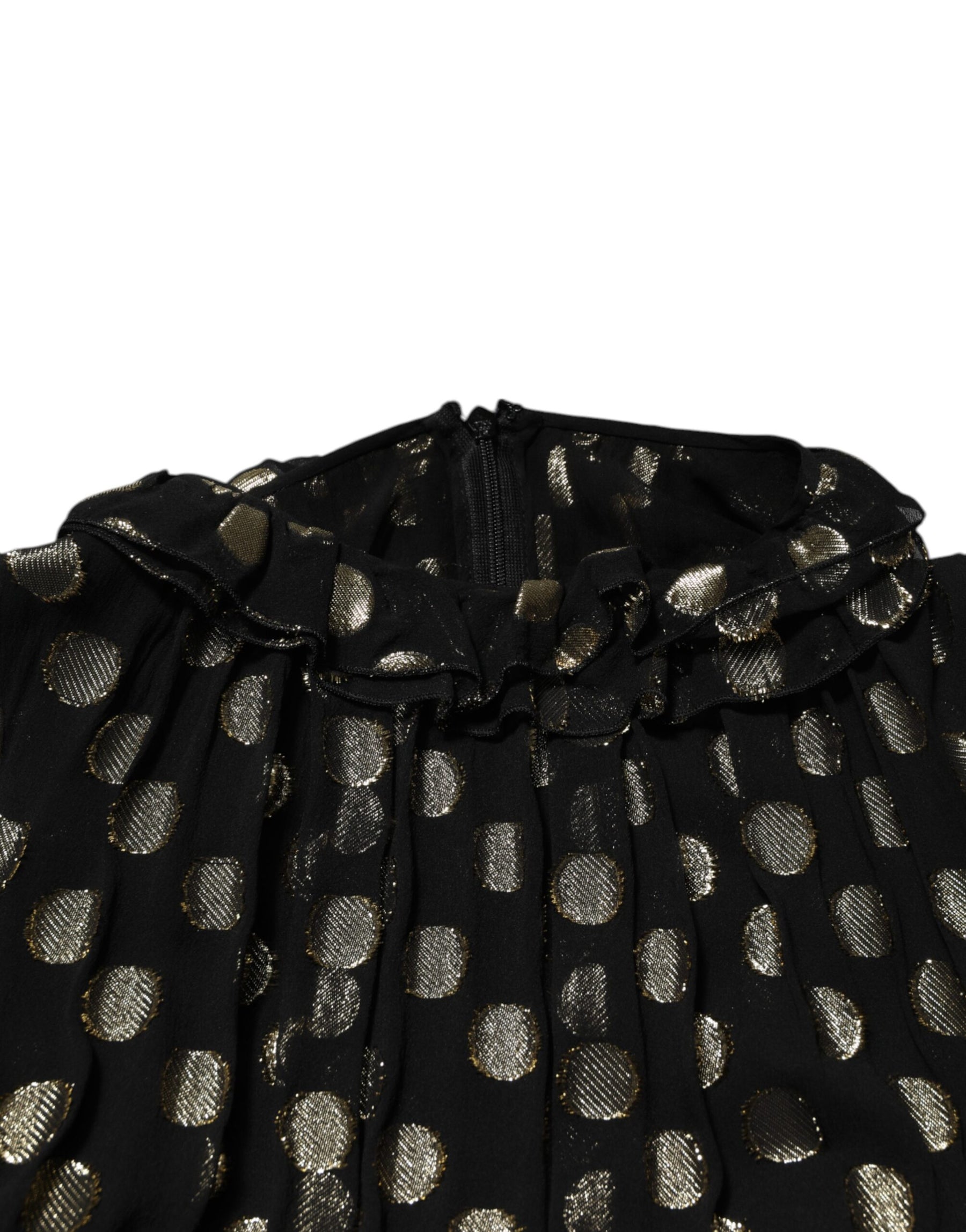 Dolce & Gabbana Schwarz-Gold gepunktetes Minikleid aus Seidenbrokat
