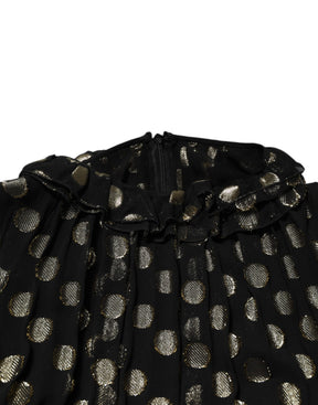 Dolce & Gabbana Schwarz-Gold gepunktetes Minikleid aus Seidenbrokat