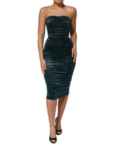 Dolce & Gabbana Grünes trägerloses Kleid aus Seidensatin