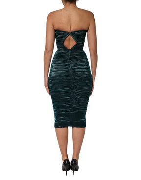 Dolce & Gabbana Grünes trägerloses Kleid aus Seidensatin