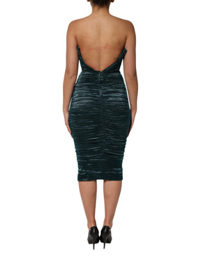 Dolce & Gabbana Grünes trägerloses Kleid aus Seidensatin