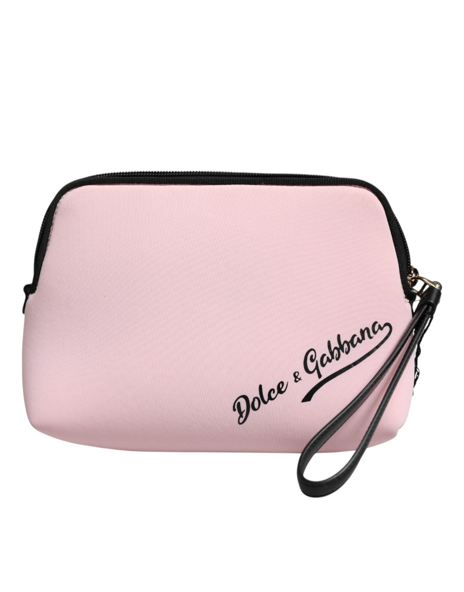 Dolce & Gabbana Rosa Solid Nylon DG Logo Print Clutch Zip Borse Pouch Tasche