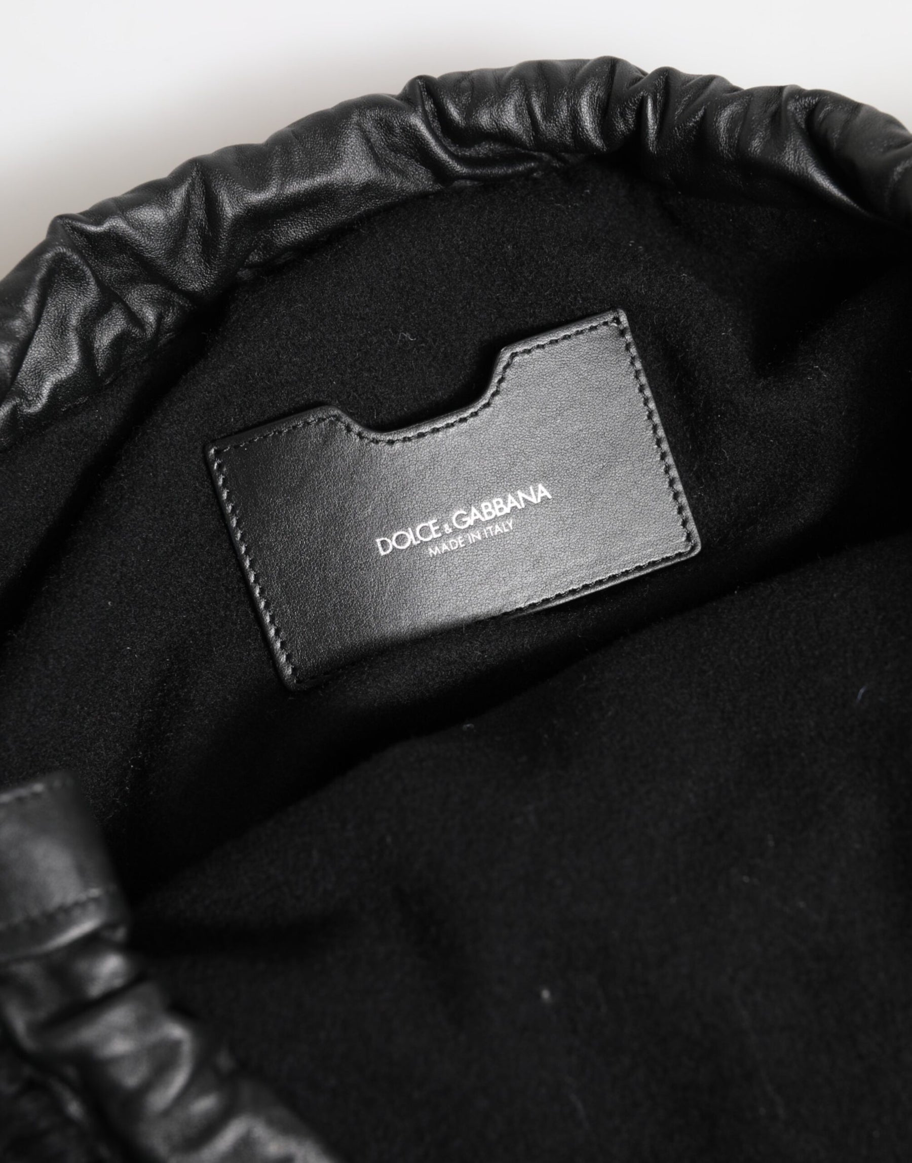 Dolce & Gabbana Schwarz Kaschmir gestrickt Leder Schulter Frauen Borse Tasche