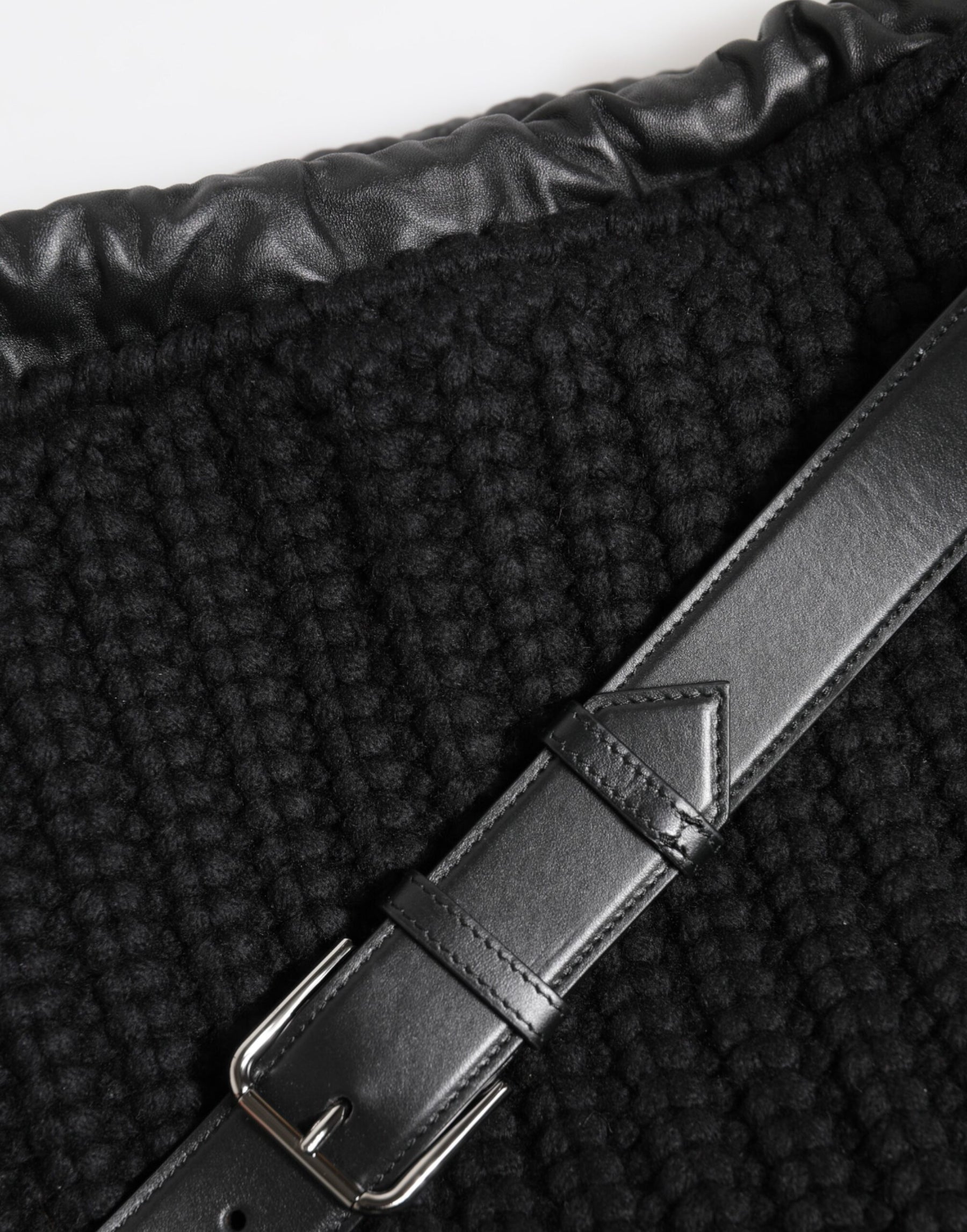 Dolce & Gabbana Schwarz Kaschmir gestrickt Leder Schulter Frauen Borse Tasche