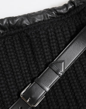 Dolce & Gabbana Schwarz Kaschmir gestrickt Leder Schulter Frauen Borse Tasche