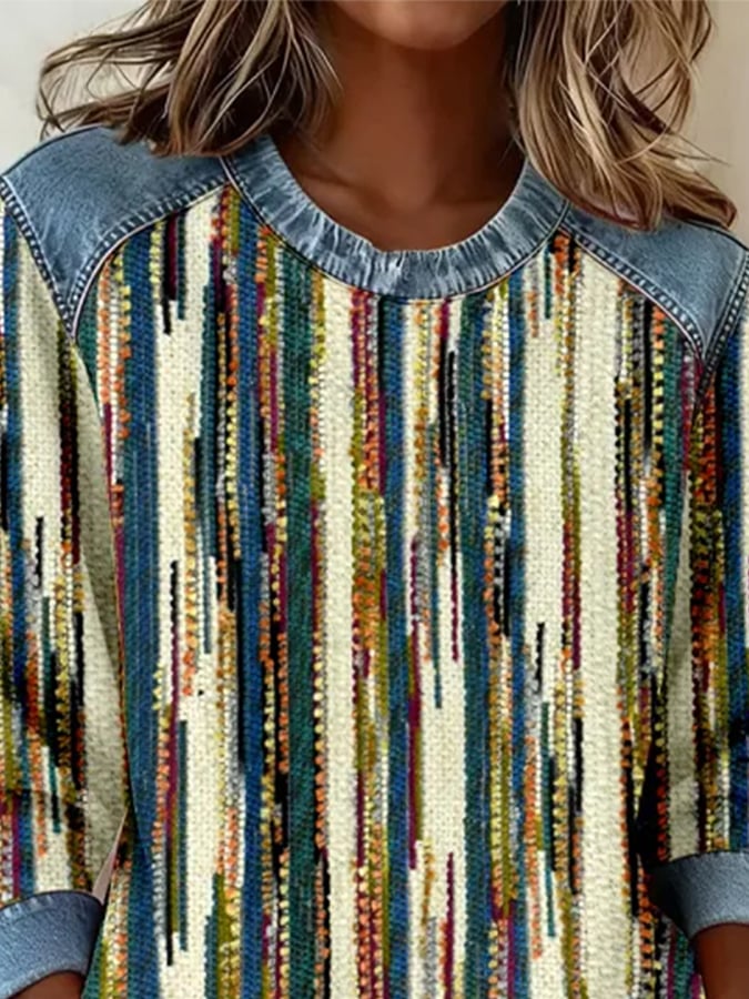 Warmer Retro Streifen Pullover Sweatshirt Winter Damen