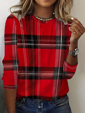 Winter Karo Longsleeve Rot – Kuscheliges Damen Shirt