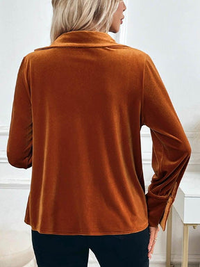 Samtiges Orange Velvet Long Sleeve Top - Dein Luxus-Herbstbegleiter