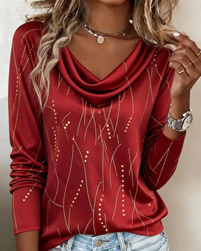 Rotes Winter Longsleeve mit Goldprint – festlich & elegant