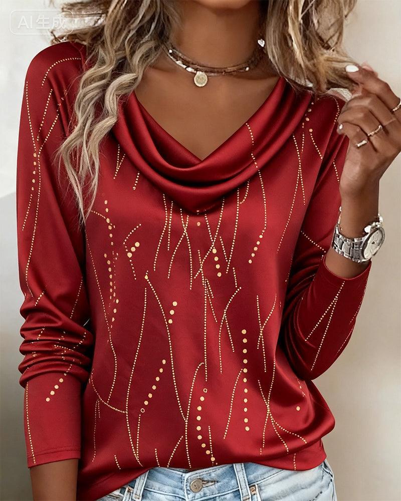 Rotes Winter Longsleeve mit Goldprint – festlich & elegant