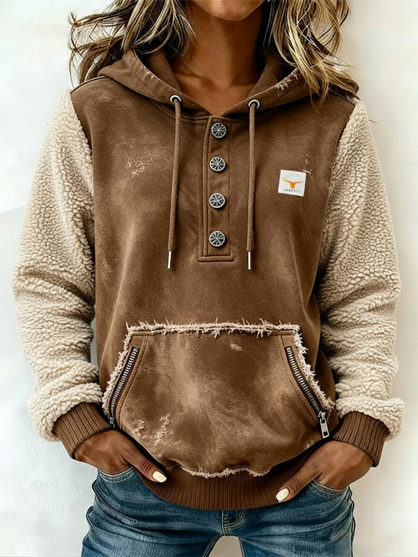 Kuscheliger Winter Hoodie Braun mit Teddyärmeln Damen
