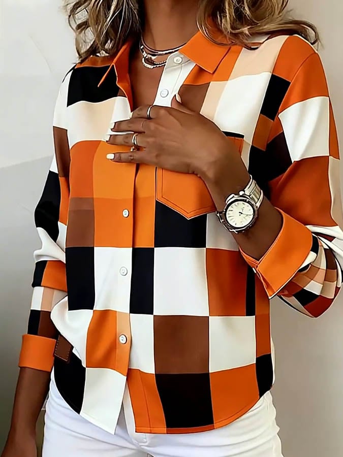 Damen Winter Karohemd warm casual orange braun XS-3XL