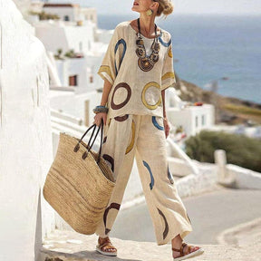 Bequemes Beige Short Sleeve Two Piece Set - Herbstserwachen mit Stil