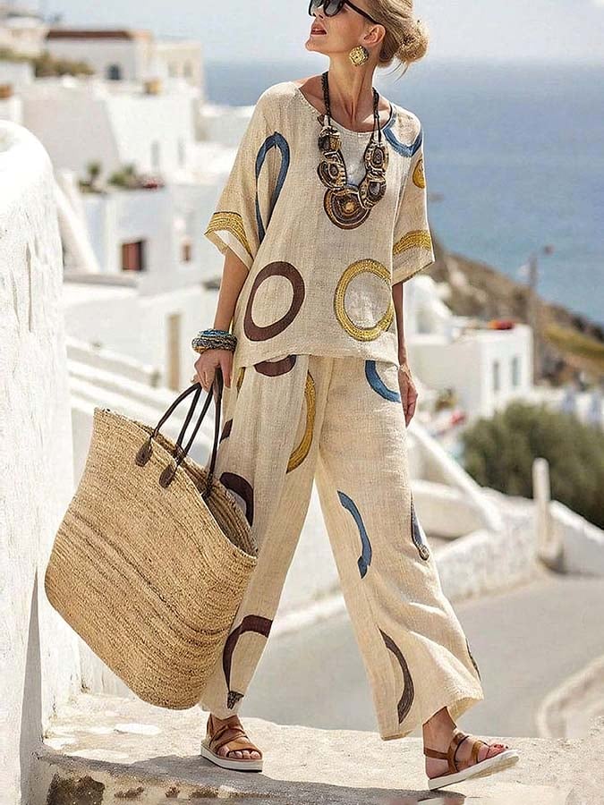 Bequemes Beige Short Sleeve Two Piece Set - Herbstserwachen mit Stil
