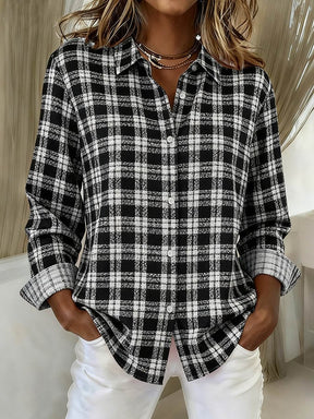 Winter Damen Karoshirt Loose Fit Schwarz Weiß Casual